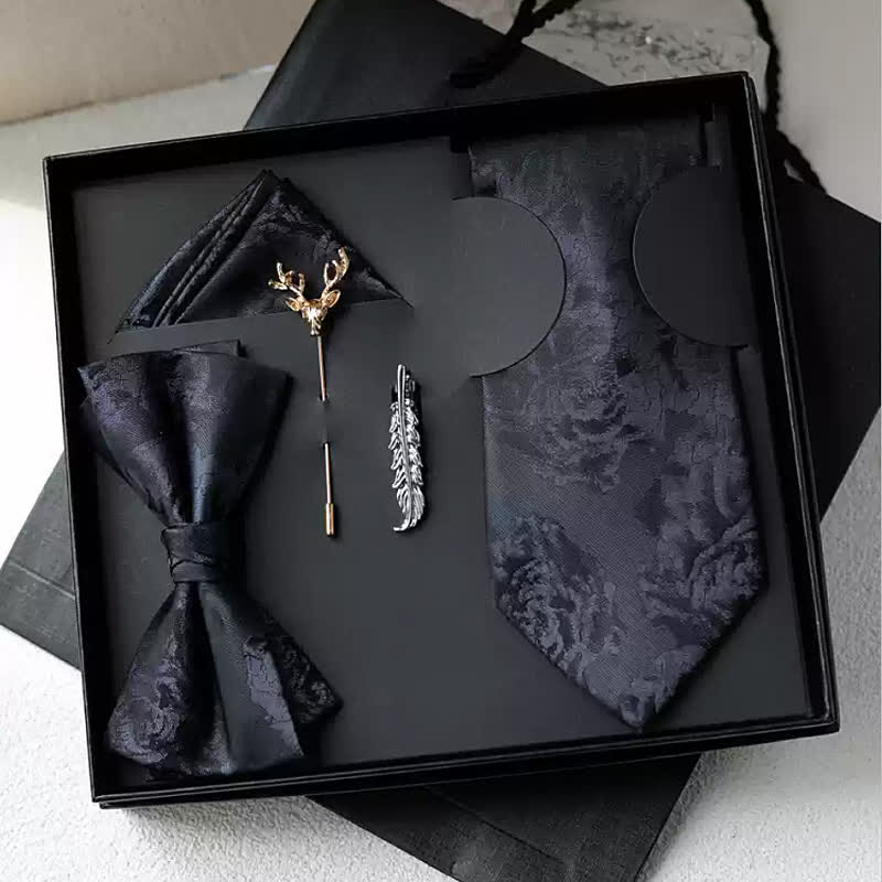 5 pezzi papillon eleganti da uomo con motivo peonia nera, confezione regalo - Nero - image 0