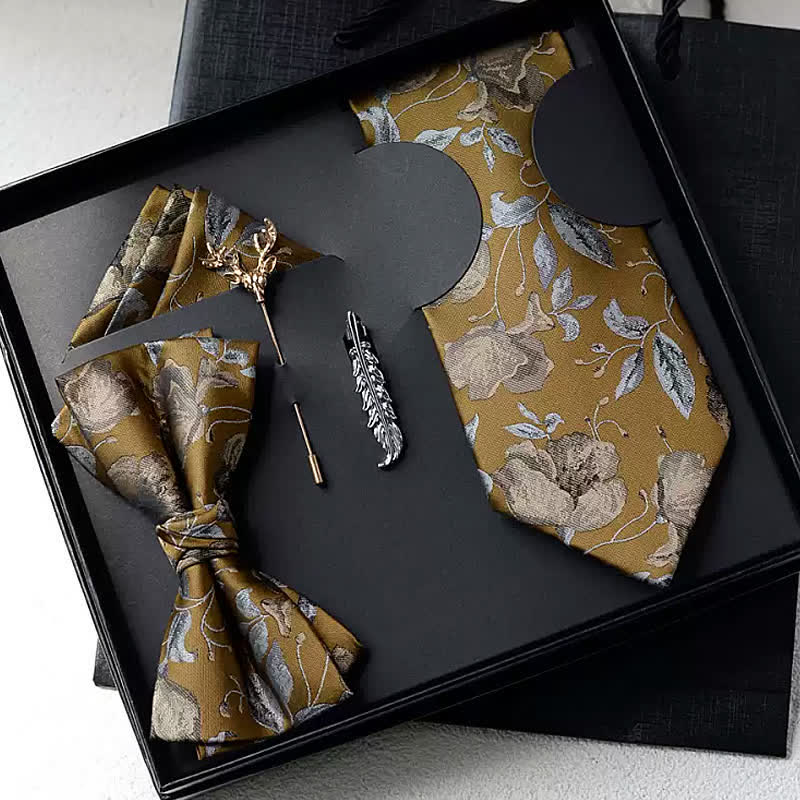 5 pezzi papillon da uomo con motivo floreale a foglia di zenzero, confezione regalo - Zenzero - image 0