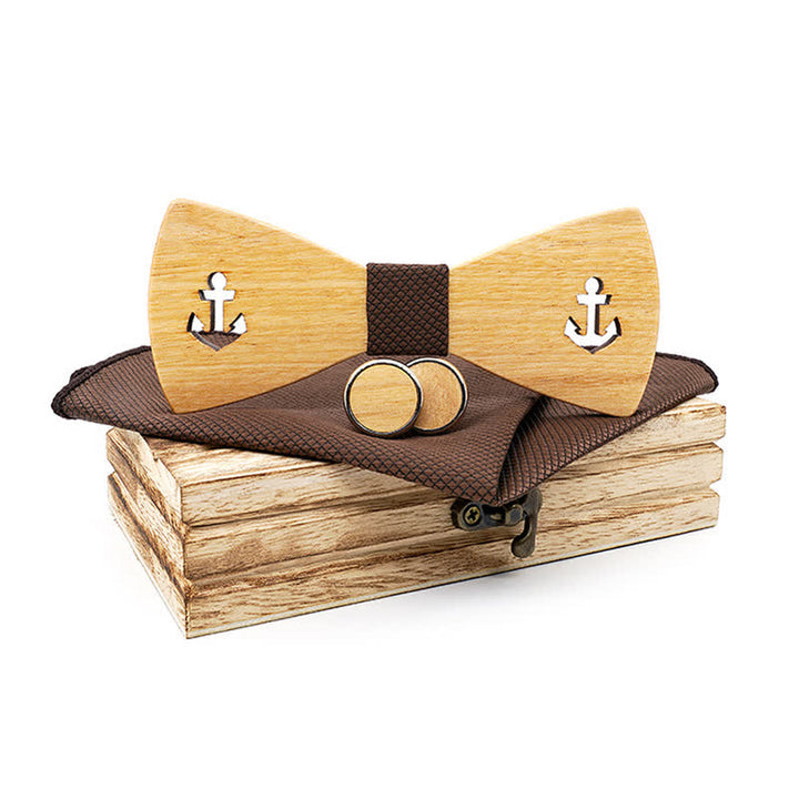Set di 3 papillon in legno con ancora cava per barca da uomo - Marrone - image 0