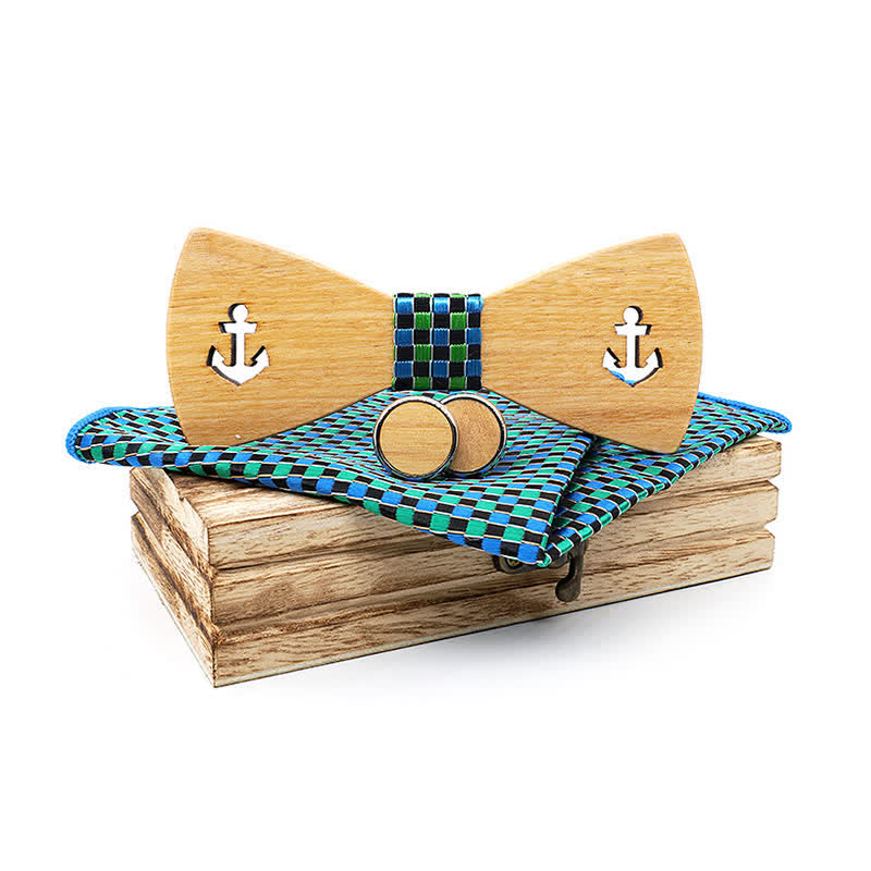 Set di 3 papillon in legno con ancora cava per barca da uomo - Blu e verde - image 7
