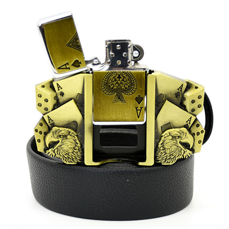 Cintura da uomo Eagle Poker Ace in pelle dorata con accendino nascosto - image 1