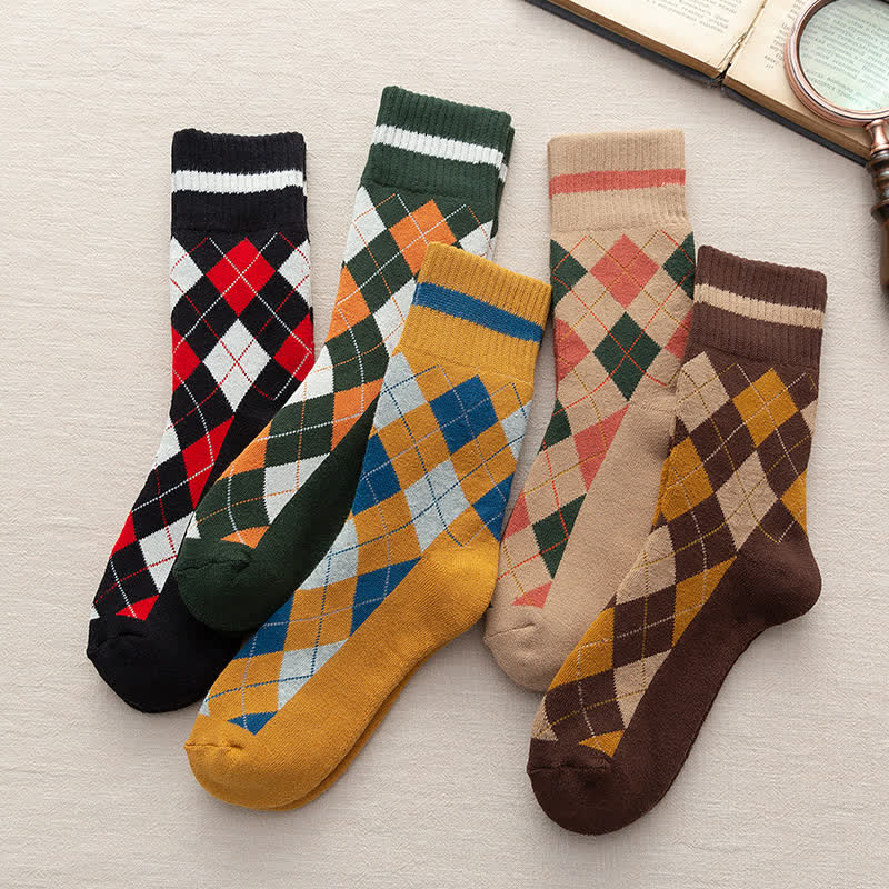 Calzini in cotone stile britannico a quadri a rombi - image 6
