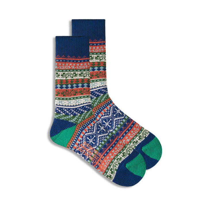 Calzini in cotone vintage con motivo geometrico - Blu e verde - 6 paia - Taglia unica (US 6.5 - US 10) - image 1