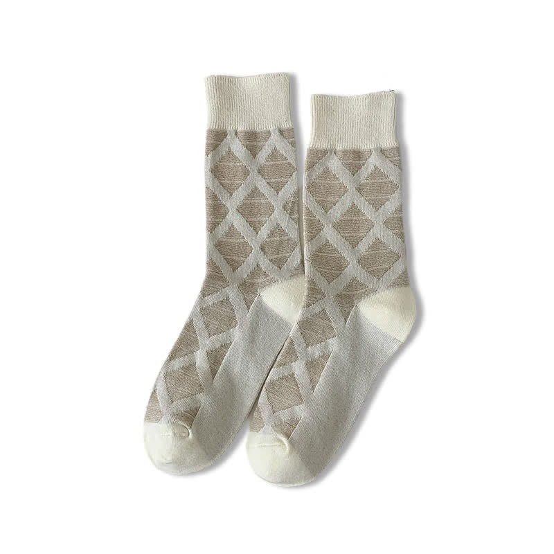 Calzini in cotone lavorati a maglia con motivo a quadri alla moda e motivo a rombi - Bianco - 6 paia - Taglia unica (US 6.5 - US 10) - image 14
