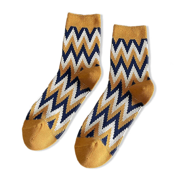Calzini in cotone con motivo a zigzag retrò e funky - Giallo - 6 paia - Taglia unica (US 6.5 - US 10) - image 10