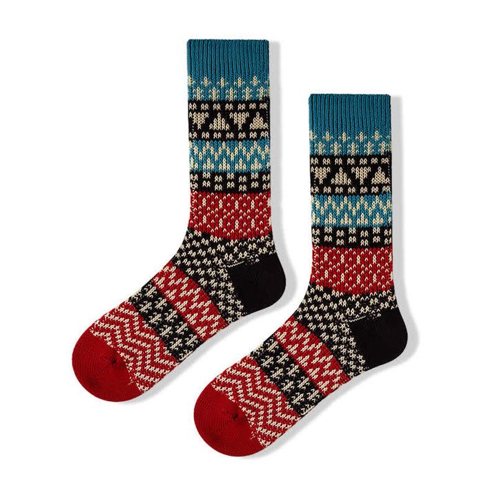 Calzini a righe in cotone con motivi etnici colorati - Rosso e nero - 6 paia - Taglia unica (US 6 - US 10) - image 3