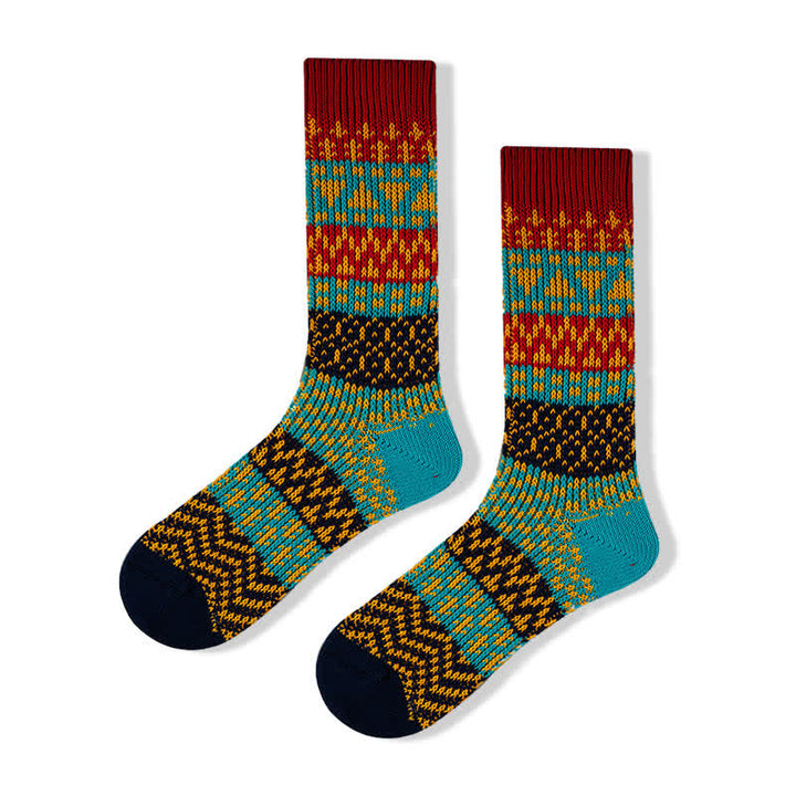 Calzini a righe in cotone con motivi etnici colorati - Nero e blu - 6 paia - Taglia unica (US 6 - US 10) - image 18