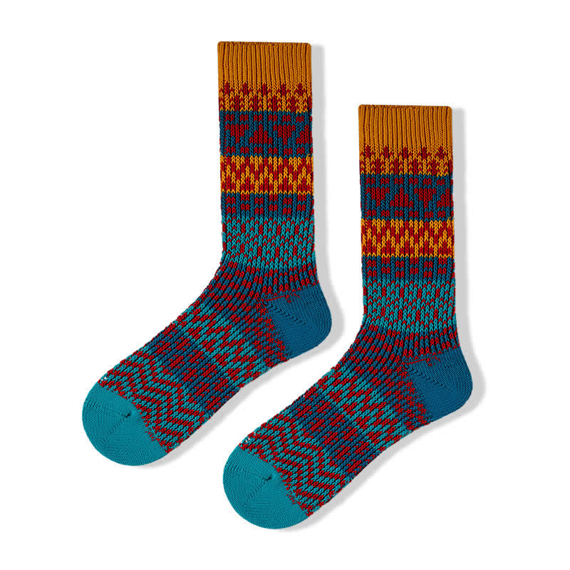 Calzini a righe in cotone con motivi etnici colorati - Blu e blu navy - 6 paia - Taglia unica (US 6 - US 10) - image 15