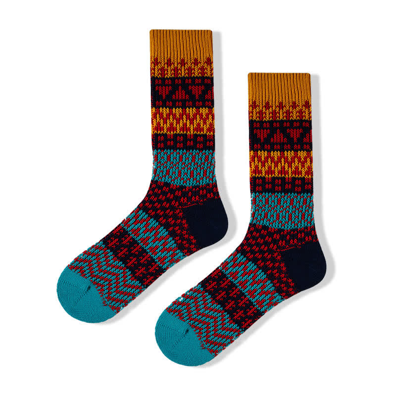 Calzini a righe in cotone con motivi etnici colorati - Blu e nero - 6 paia - Taglia unica (US 6 - US 10) - image 16