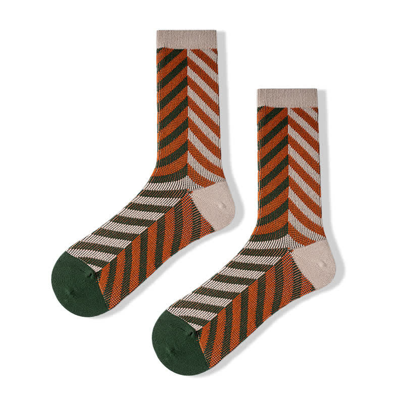 Calzini classici in cotone a righe con motivo a freccia colorblock - Verde scuro e arancione - 6 paia - Taglia unica (US 6 - US 10) - image 9