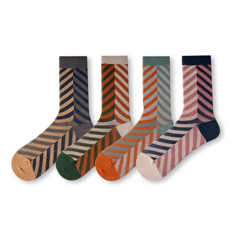 Calzini classici in cotone a righe con motivo a freccia colorblock - image 1