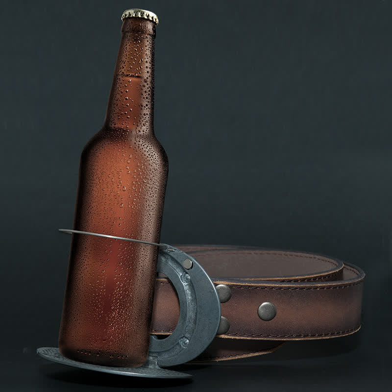 Cintura in pelle con fibbia porta birra creativa fai da te da uomo a forma di toro del selvaggio West - image 4