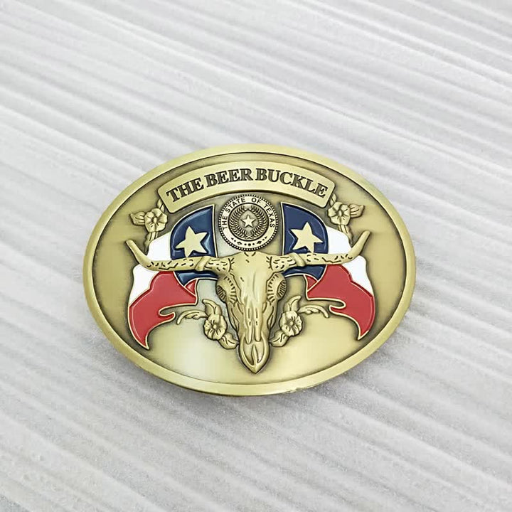 Cintura in pelle con fibbia porta birra creativa fai da te da uomo a forma di toro del selvaggio West - Bronzo antico - Senza cintura - Senza cintura - image 13