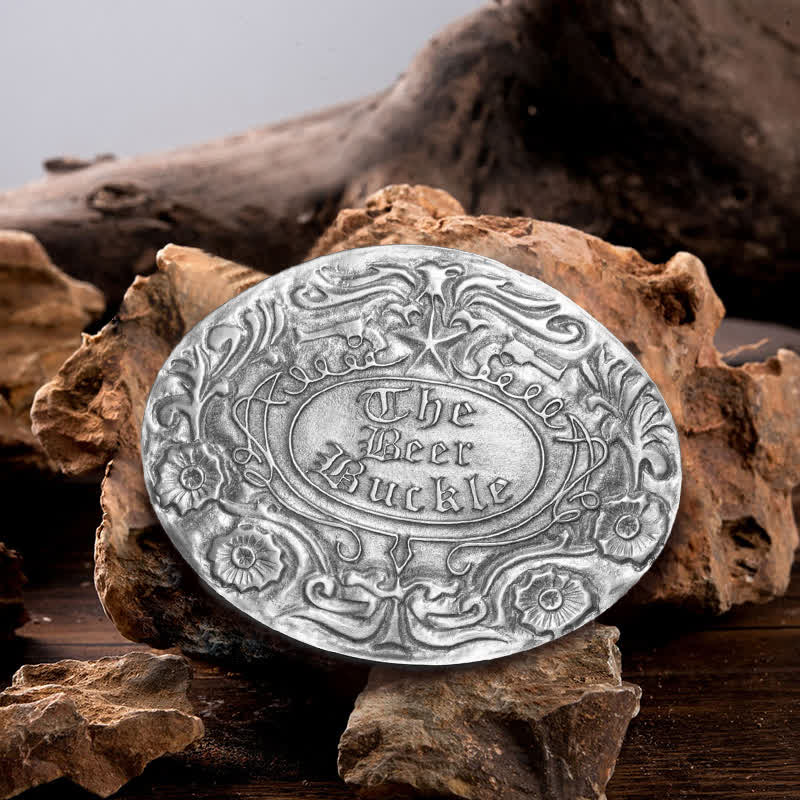 Cintura in pelle con fibbia porta birra creativa fai da te con incisione a forma di fiore da uomo - Argento antico - Senza cintura - Senza cintura - image 0