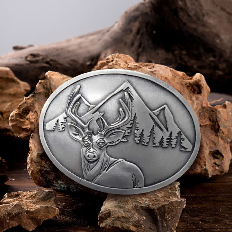 Cintura in pelle con fibbia porta birra creativa intagliata a forma di cervo fai da te da uomo - Argento antico - Senza cintura - Senza cintura - image 0