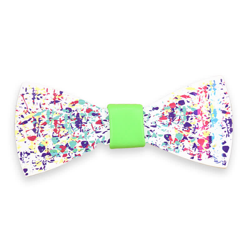 Papillon in legno con schizzi di vernice artistica da uomo - Bianco - image 1