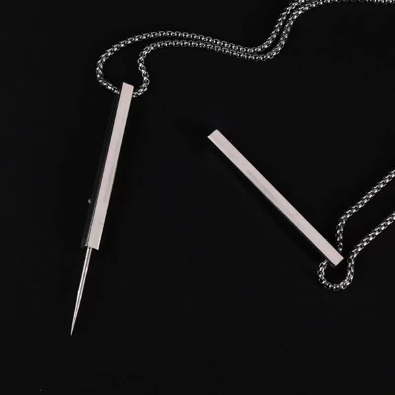 Collana con ciondolo rettangolare portatile in acciaio con ago alla moda - Argento - image 0