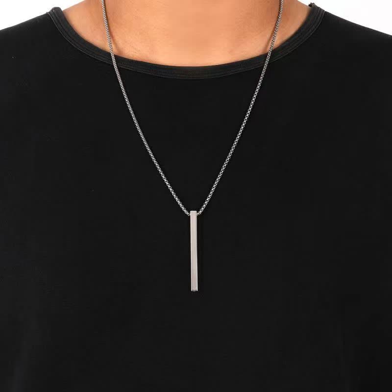 Collana con ciondolo rettangolare portatile in acciaio con ago alla moda - image 1