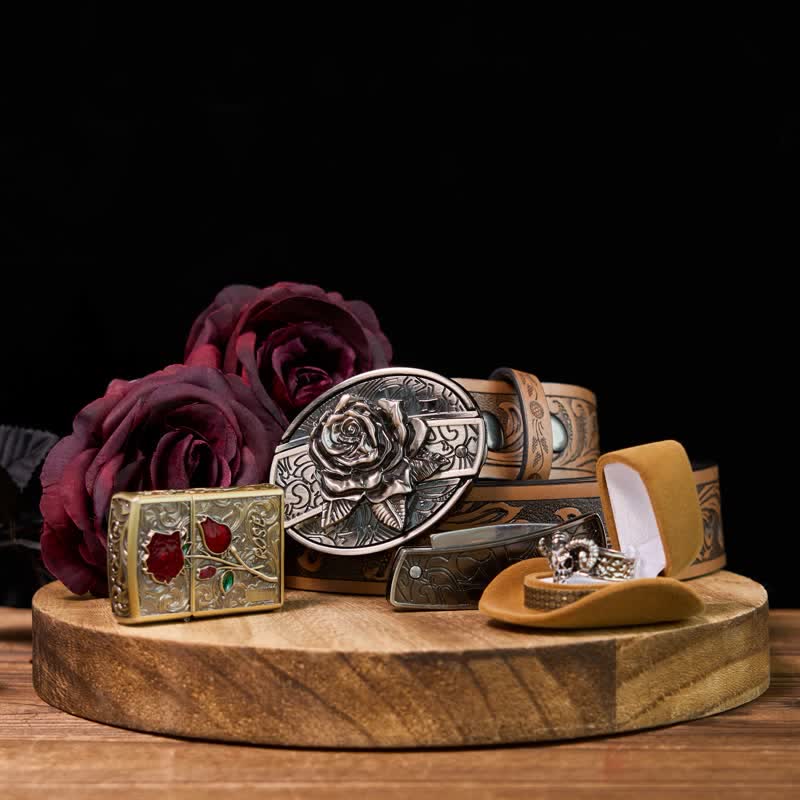 Set fai da te con fibbia per cintura con coltello nascosto, accendino e anello fantasma con capra - Set in bundle - image 0