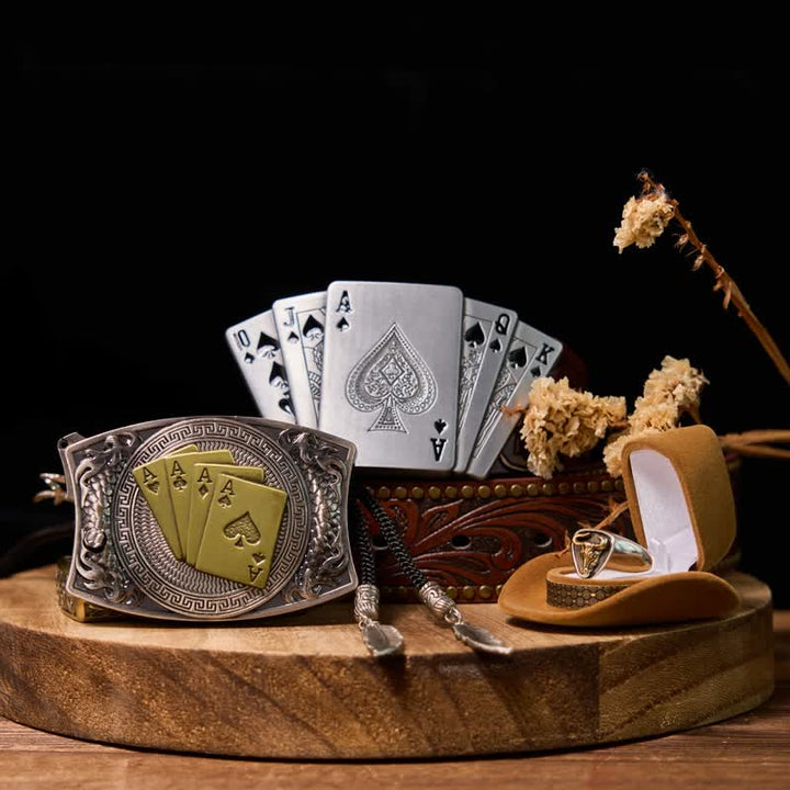 Set di fibbia per cintura con coltello nascosto fai da te Lucky Poker, fibbia per accendino e anello da toro - Set in bundle - image 0