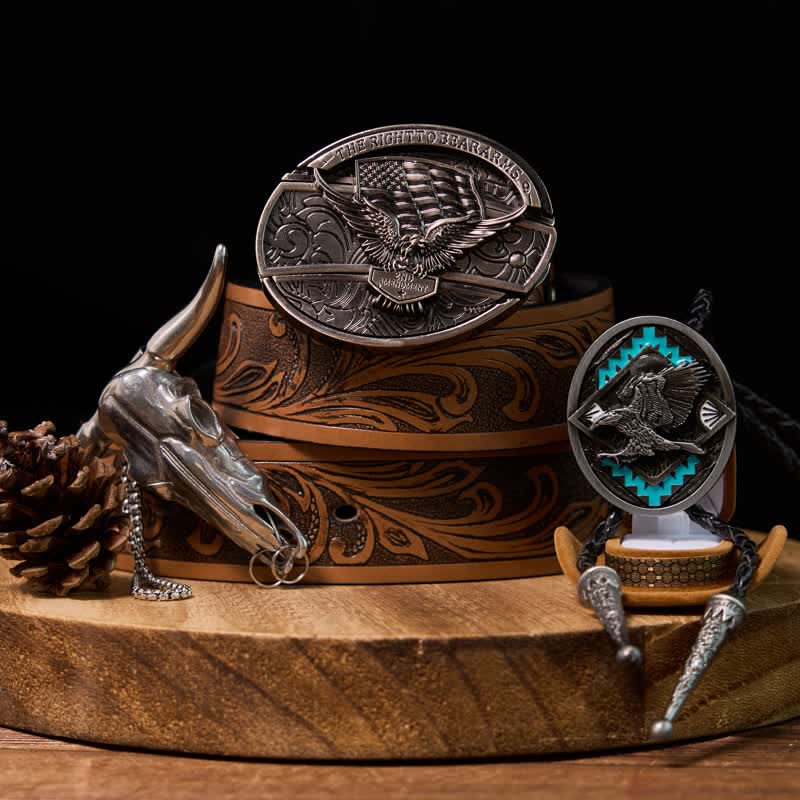 Set di Fibbia per Cintura con Coltello Nascosto Fai da Te con Bandiera dell'Aquila e Ciondolo Longhorn con Cravatta Bolo a Forma di Aquila - Set in bundle - Senza cintura - Cintura non inclusa - image 0