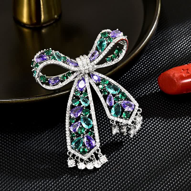 Spilla a fiocco con nappa di lusso leggera da donna - Argento - image 0