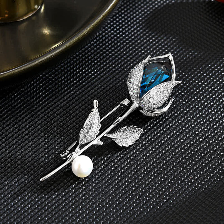 Spilla da donna in cristallo creato con tulipano blu di classe - image 2