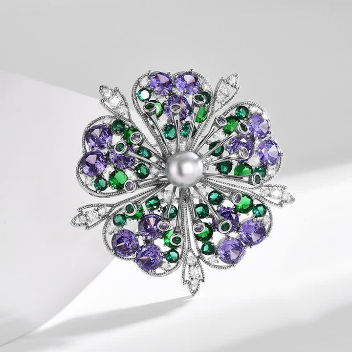 Spilla elegante da donna con perle e zirconi colorati floreali - image 1