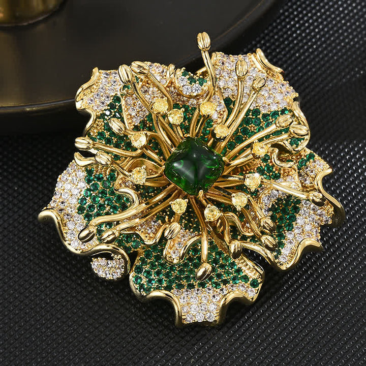 Spilla da donna di lusso con zirconi cubici colorati e fiori retrò - Verde - image 4