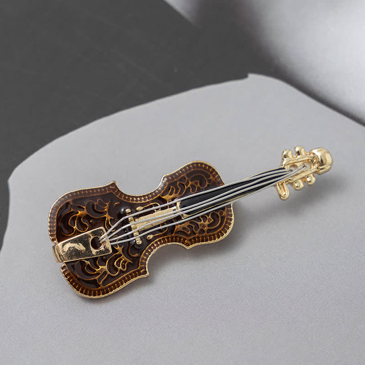 Spilla smaltata creativa da donna a forma di violino musicale - Marrone - image 0
