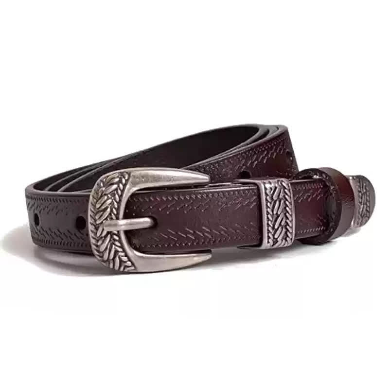 Cintura in pelle con fibbia decorativa intagliata casual da donna - Marrone scuro - 36 - image 0