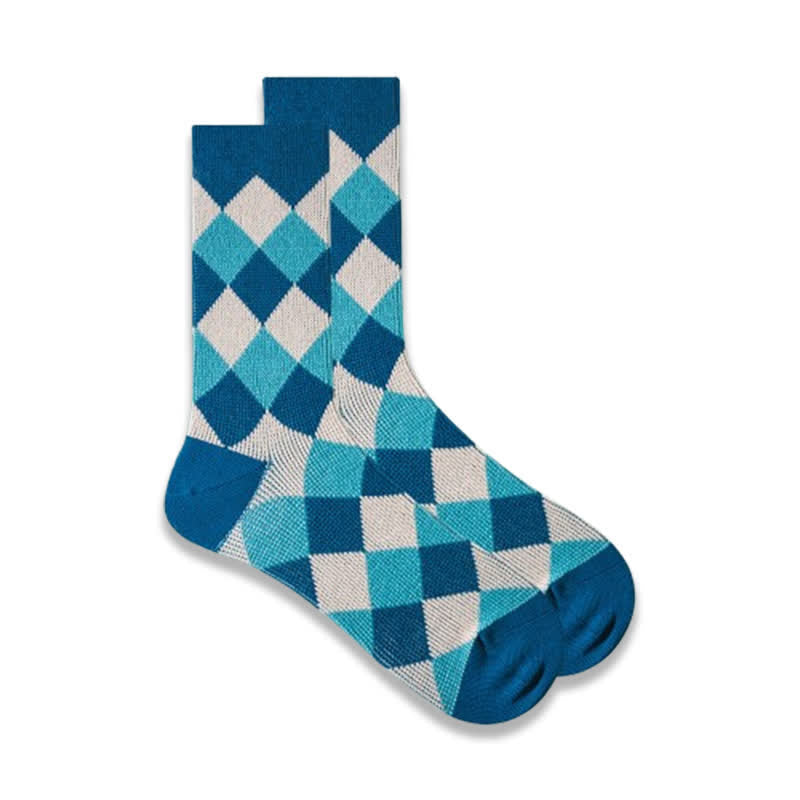 Calzini in cotone con motivo a rombi Fun Art - Blu - 6 paia - Taglia unica (US 6 - US 10) - image 1