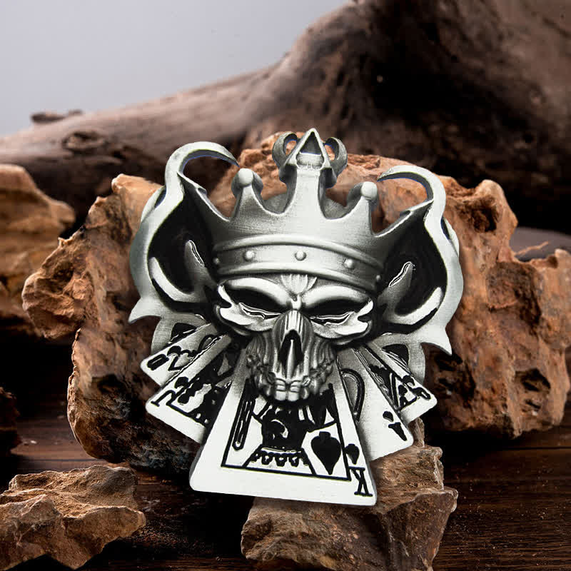 Cintura in pelle con fibbia da casinò Royal Flush Poker Skull fai da te da uomo - Argento - Senza cintura - Senza cintura - image 0