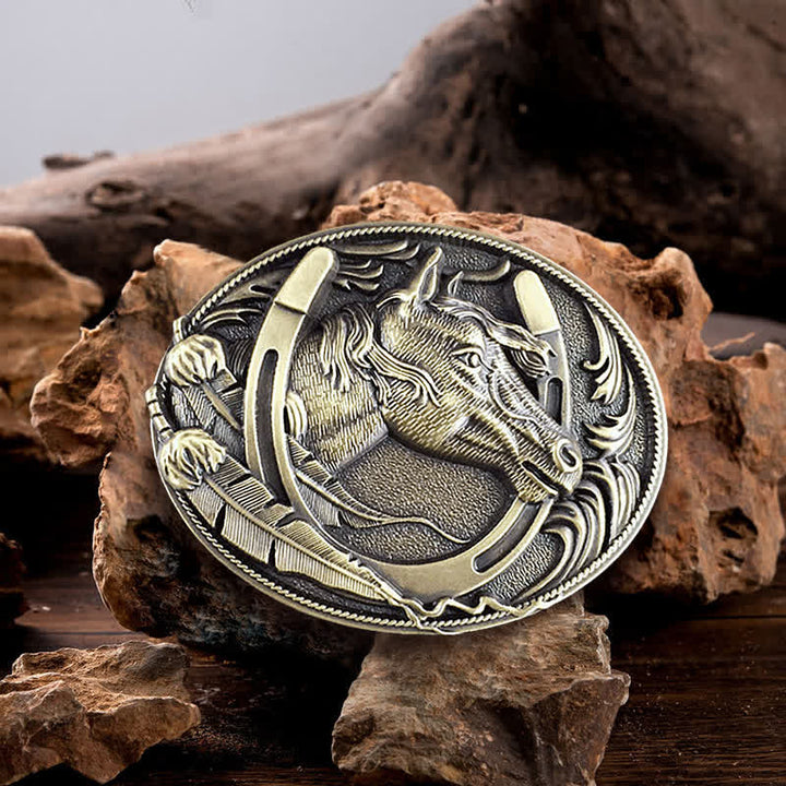 Cintura in pelle con fibbia a ferro di cavallo in bronzo fai da te da uomo - Bronzo - Senza cintura - Senza cintura - image 0