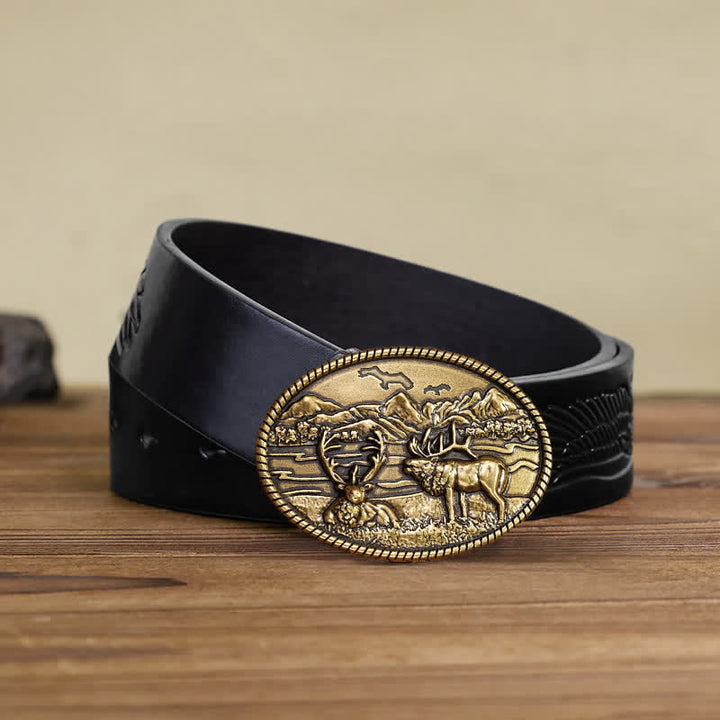 Cintura in pelle con fibbia in stile western con cervi della fauna selvatica fai da te da uomo - Bronzo - Cintura aquila nera in rilievo - 42 - image 9