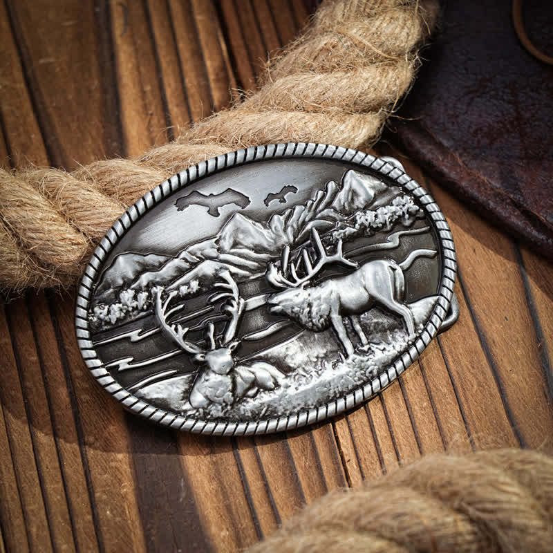 Cintura in pelle con fibbia in stile western con cervi della fauna selvatica fai da te da uomo - image 1