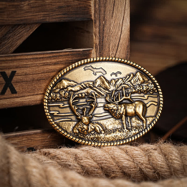 Cintura in pelle con fibbia in stile western con cervi della fauna selvatica fai da te da uomo - Bronzo - Senza cintura - Senza cintura - image 7