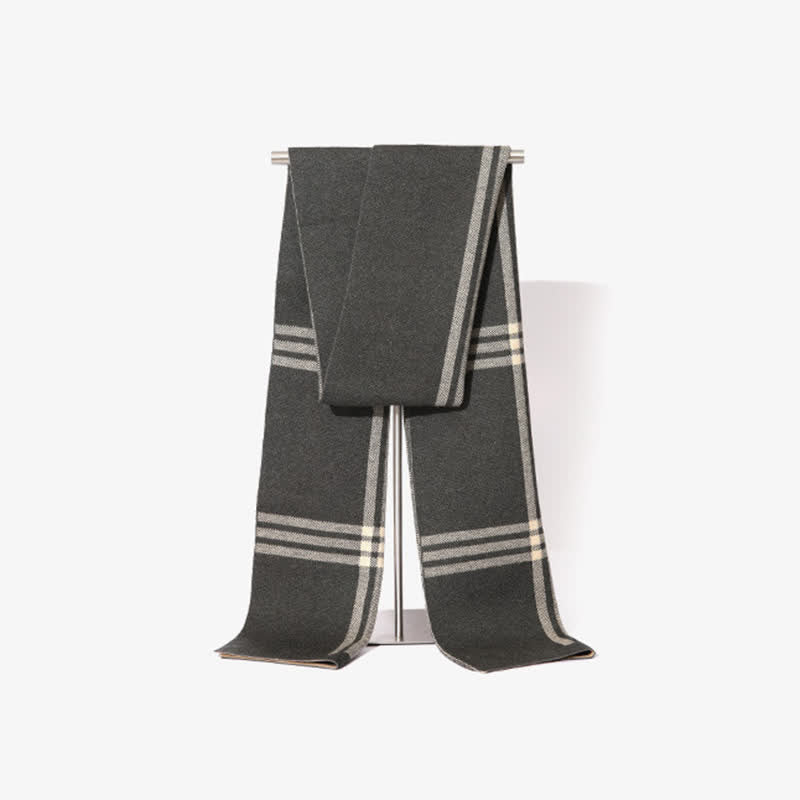 Sciarpa in lana con motivo a righe e quadri semplice da uomo - Grigio - image 11