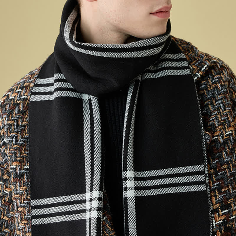Sciarpa in lana con motivo a righe e quadri semplice da uomo - image 0
