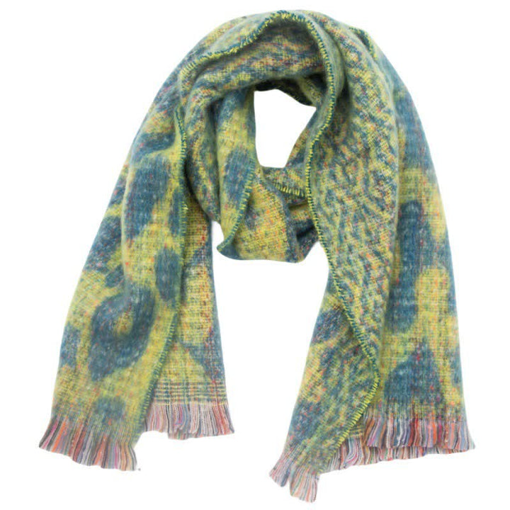 Sciarpa corta con frange e stampa leopardata unisex - Giallo e verde - image 12