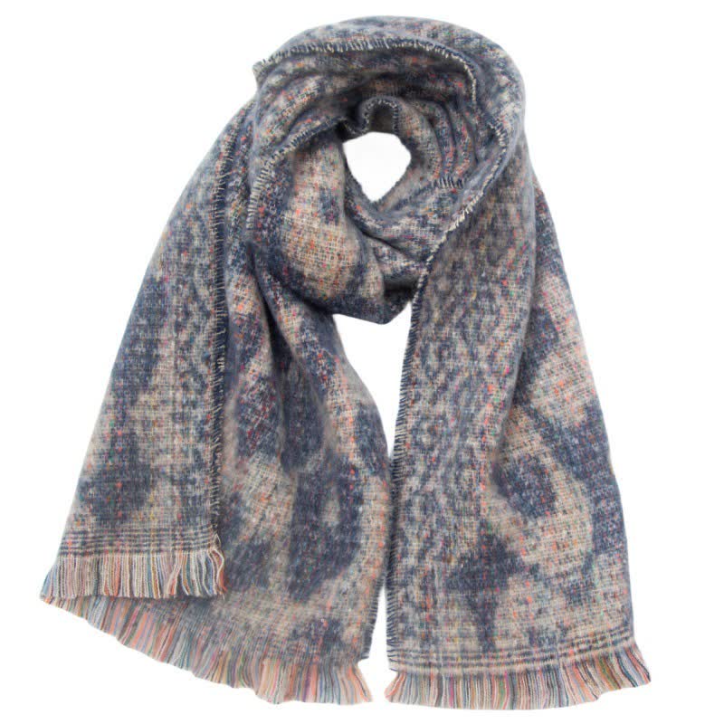 Sciarpa corta con frange e stampa leopardata unisex - Azzurro chiaro - image 16