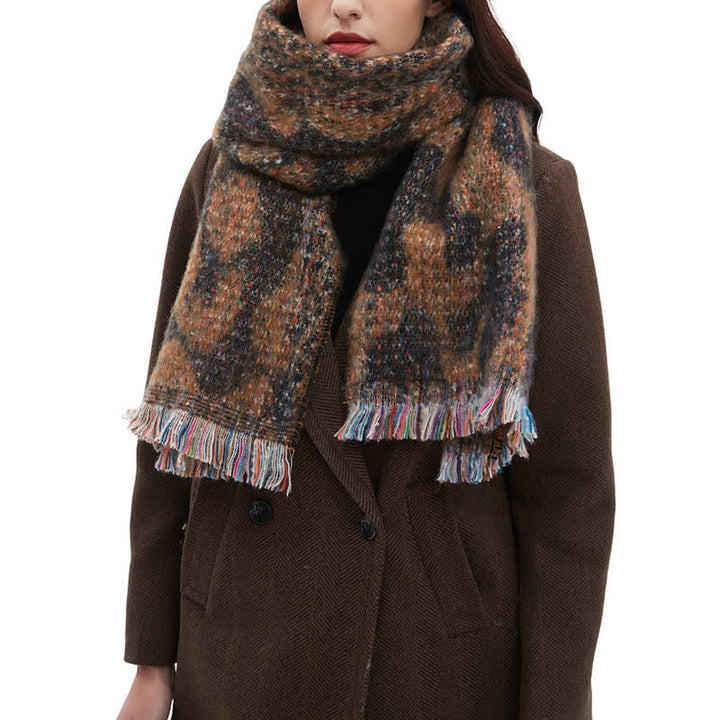 Sciarpa corta con frange e stampa leopardata unisex - image 2