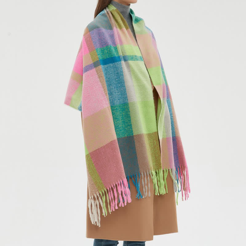 Sciarpa invernale con frange spesse a quadri arcobaleno unisex - image 3