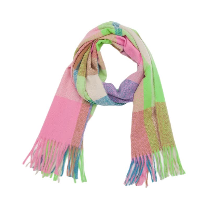 Sciarpa invernale con frange spesse a quadri arcobaleno unisex - Rosa - image 1