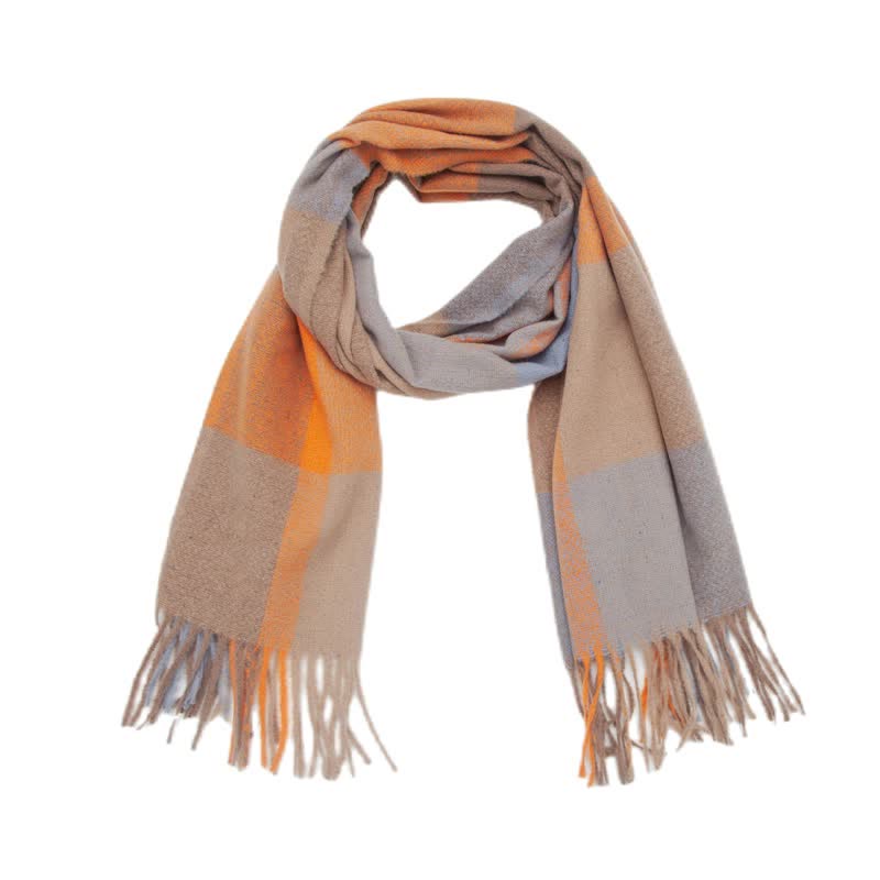 Sciarpa invernale con frange spesse a quadri arcobaleno unisex - Arancia - image 11
