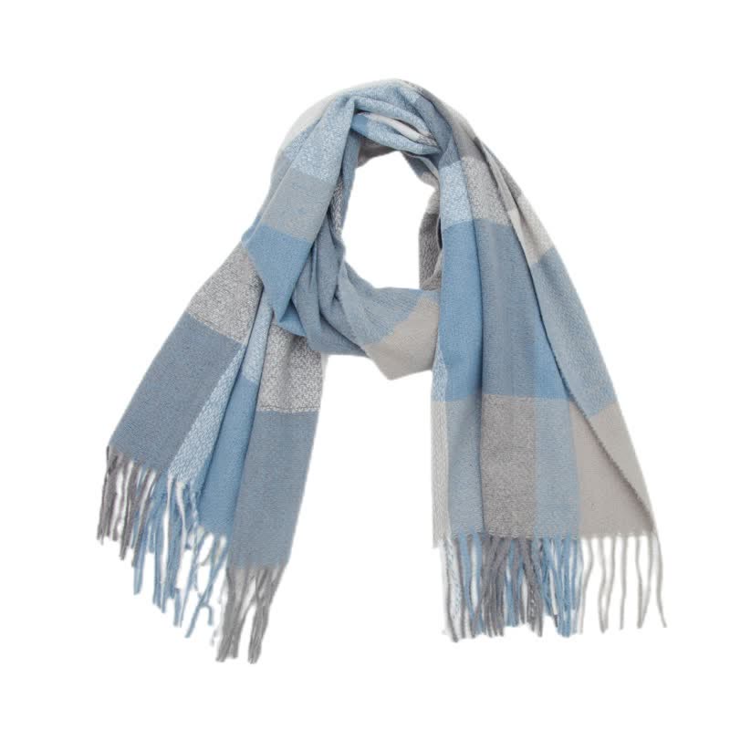 Sciarpa invernale con frange spesse a quadri arcobaleno unisex - Blu - image 13