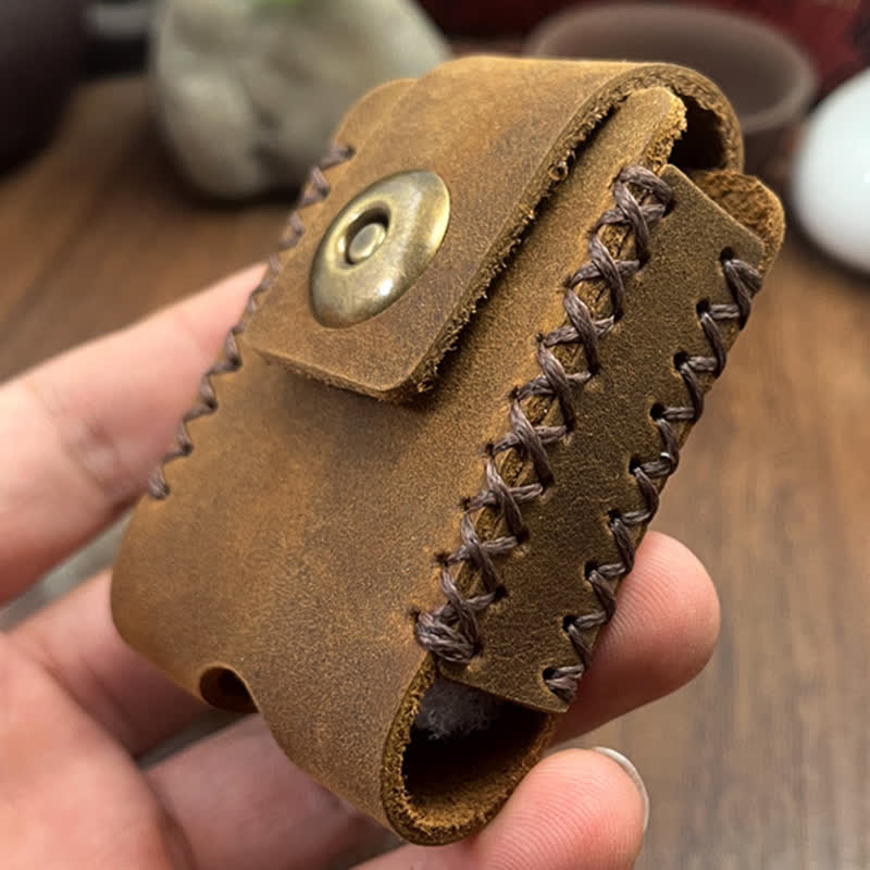 Borsa da cintura in pelle con porta accendino fatto a mano con design da cucito - image 2