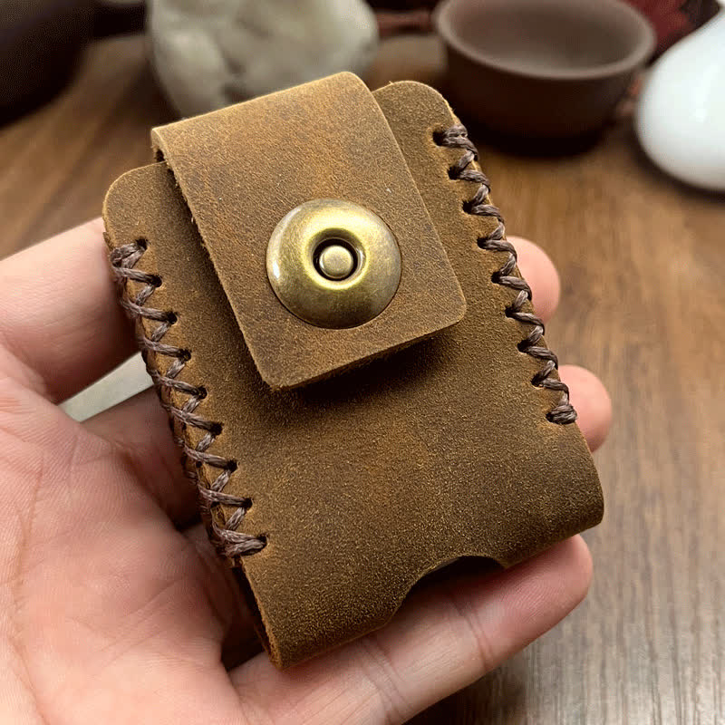 Borsa da cintura in pelle con porta accendino fatto a mano con design da cucito - Marrone - image 0