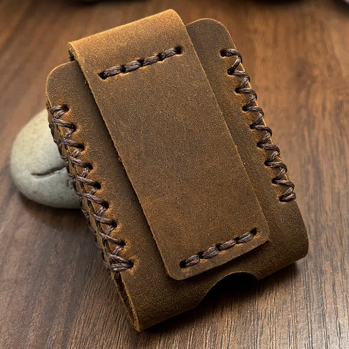 Borsa da cintura in pelle con porta accendino fatto a mano con design da cucito - image 1