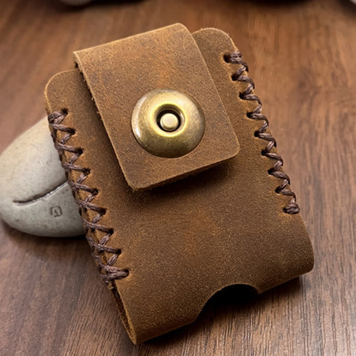 Borsa da cintura in pelle con porta accendino fatto a mano con design da cucito - image 3